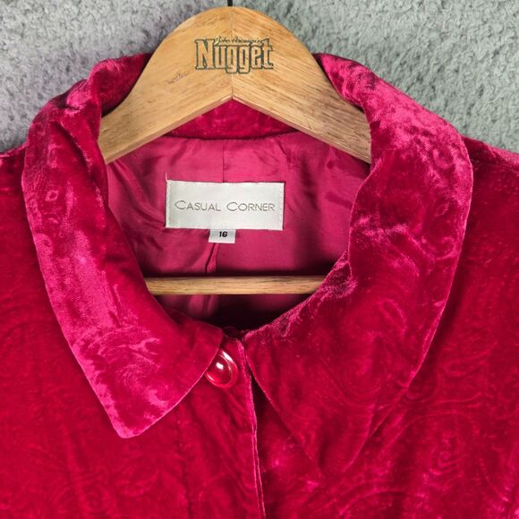 VTG Casual Corner Velvet Blazer Jacket Red Structured Button Up Holiday Party - Picture 3 of 16